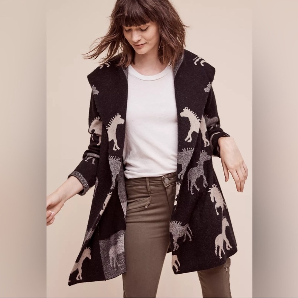 Women's Black and Gray Sweater with Animal Print